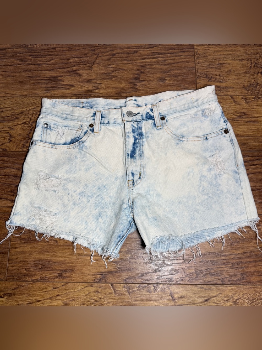 Denim & Supply Ralph Lauren Distressed Denim Shorts Light Wash Cutoff Waist 30”